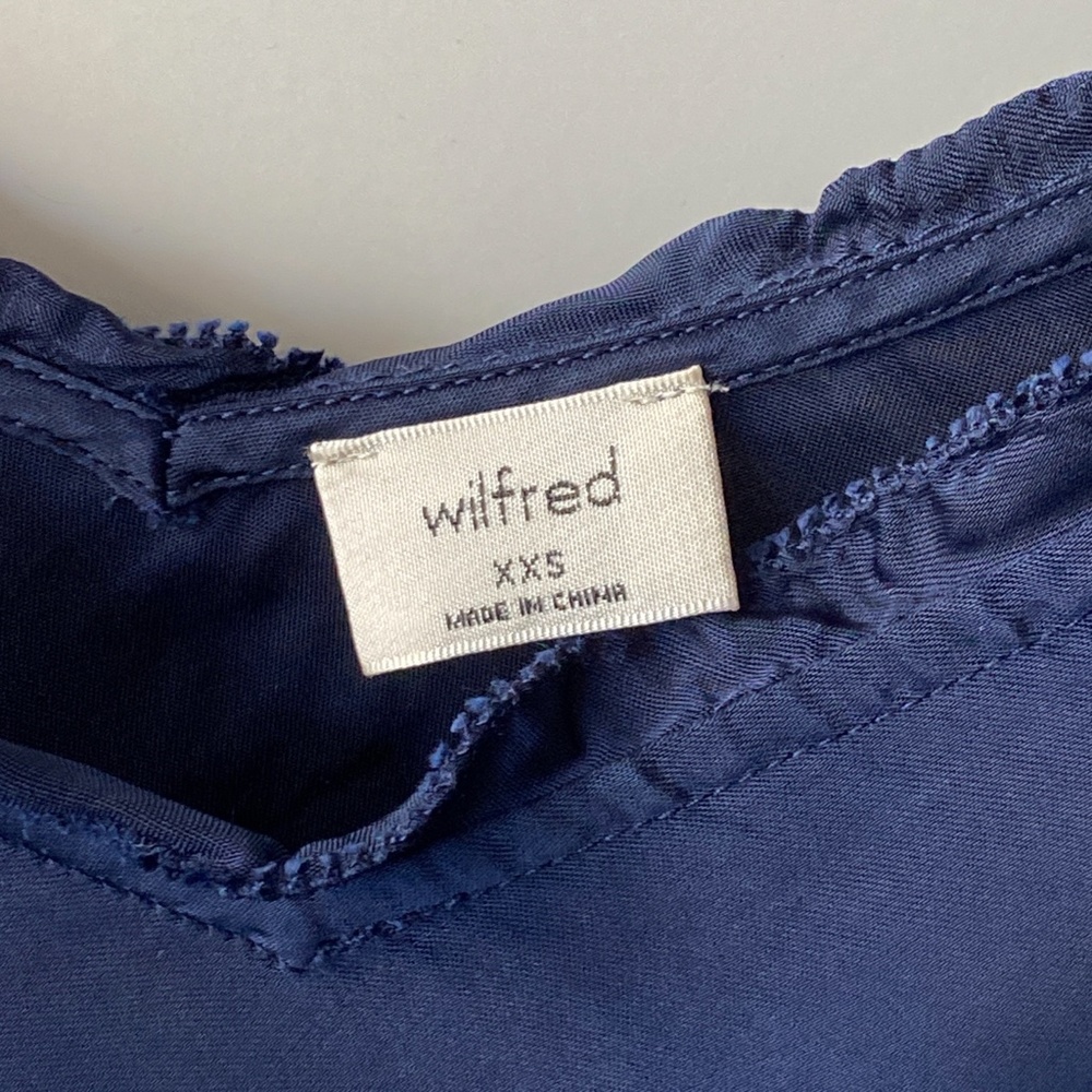 Aritzia Wilfred 100% Cupro Ruffle Japanese Satin Camisole Navy - Picture 5 of 6